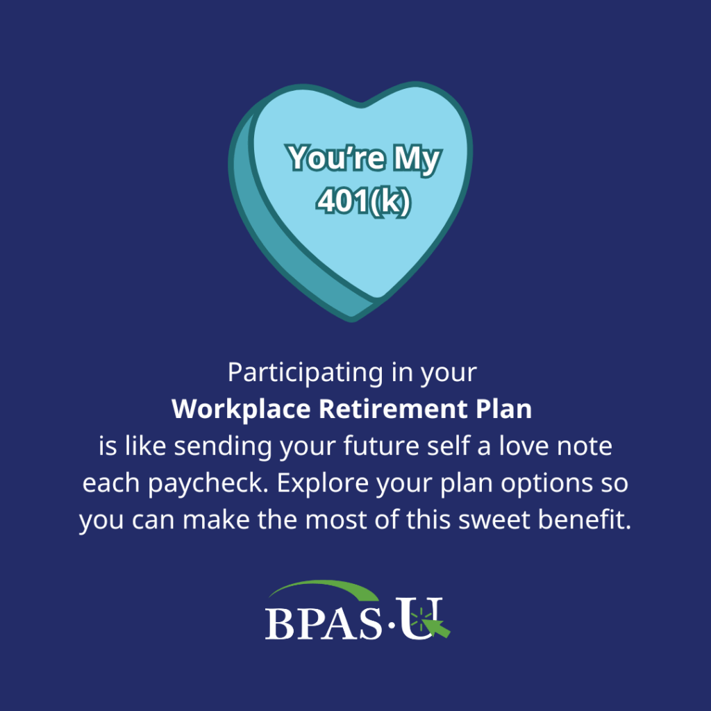 Blue conversation heart that says "You're my 401(k)"