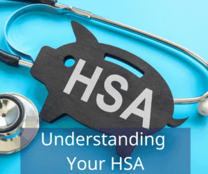 black pig with letters HSA and a Stethoscope on a blue background. Text overlay: Understanding your HSA