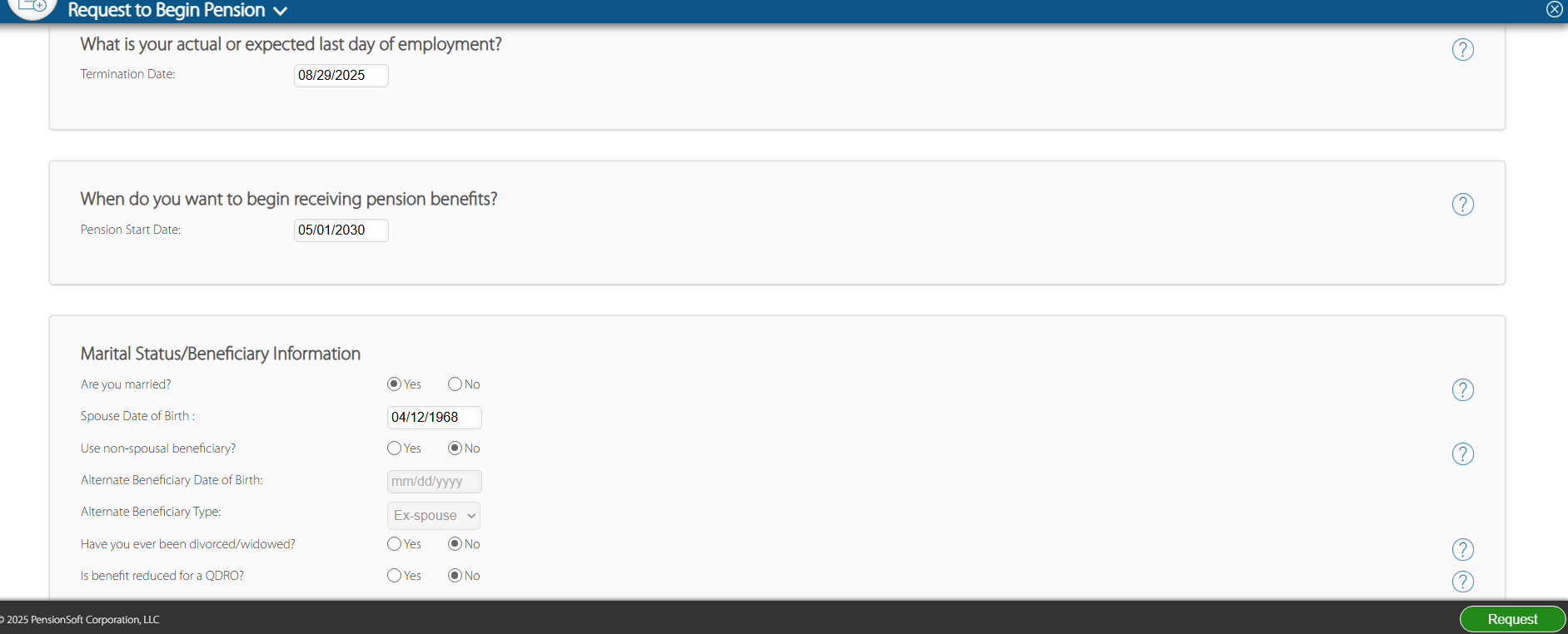 Here is the Request to Begin menu on the portal.