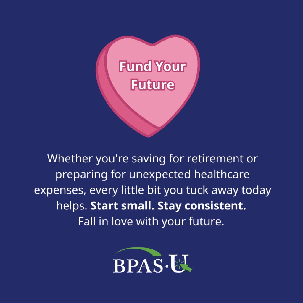 conversation heart that says "fund your future"