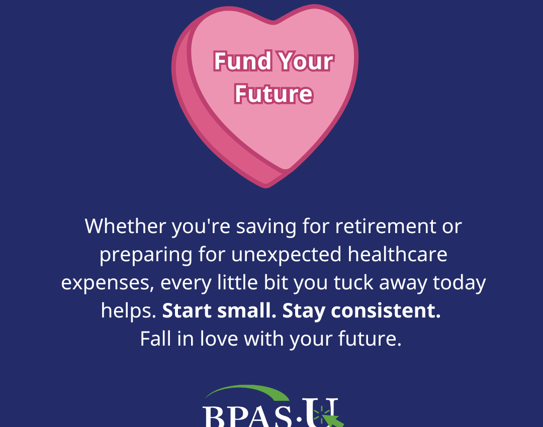 conversation heart that says "fund your future"