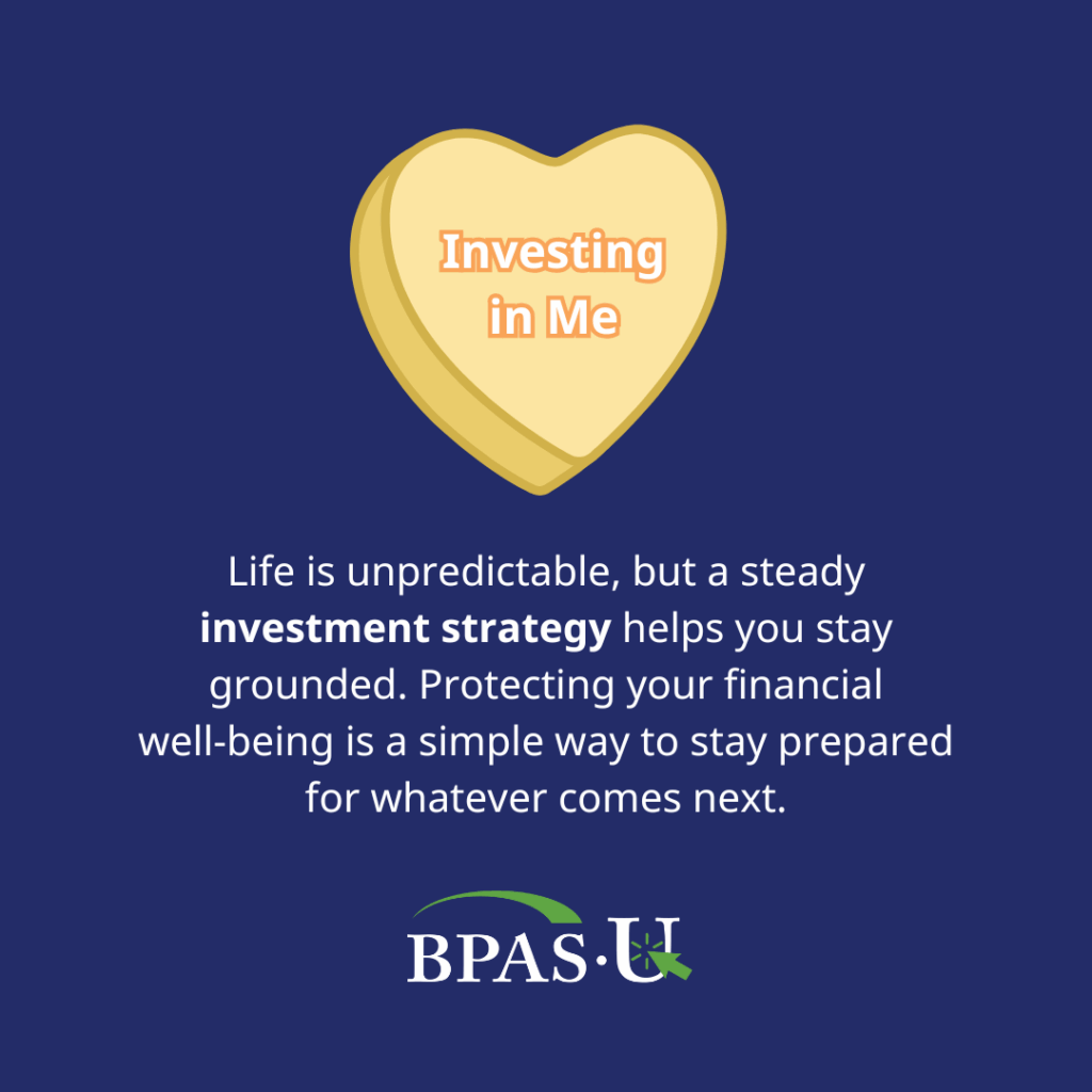 Conversation heart that says "investing in me"