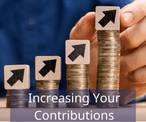 Arrow blocks stacked on top of coins. arrows are going upward. Text overlay: Increasing your contributions
