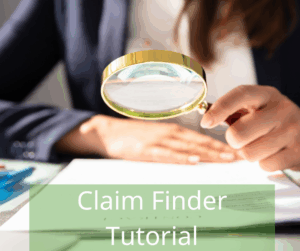 looking glass in a woman's hand. Text overlay: Claim Finder Tutorial