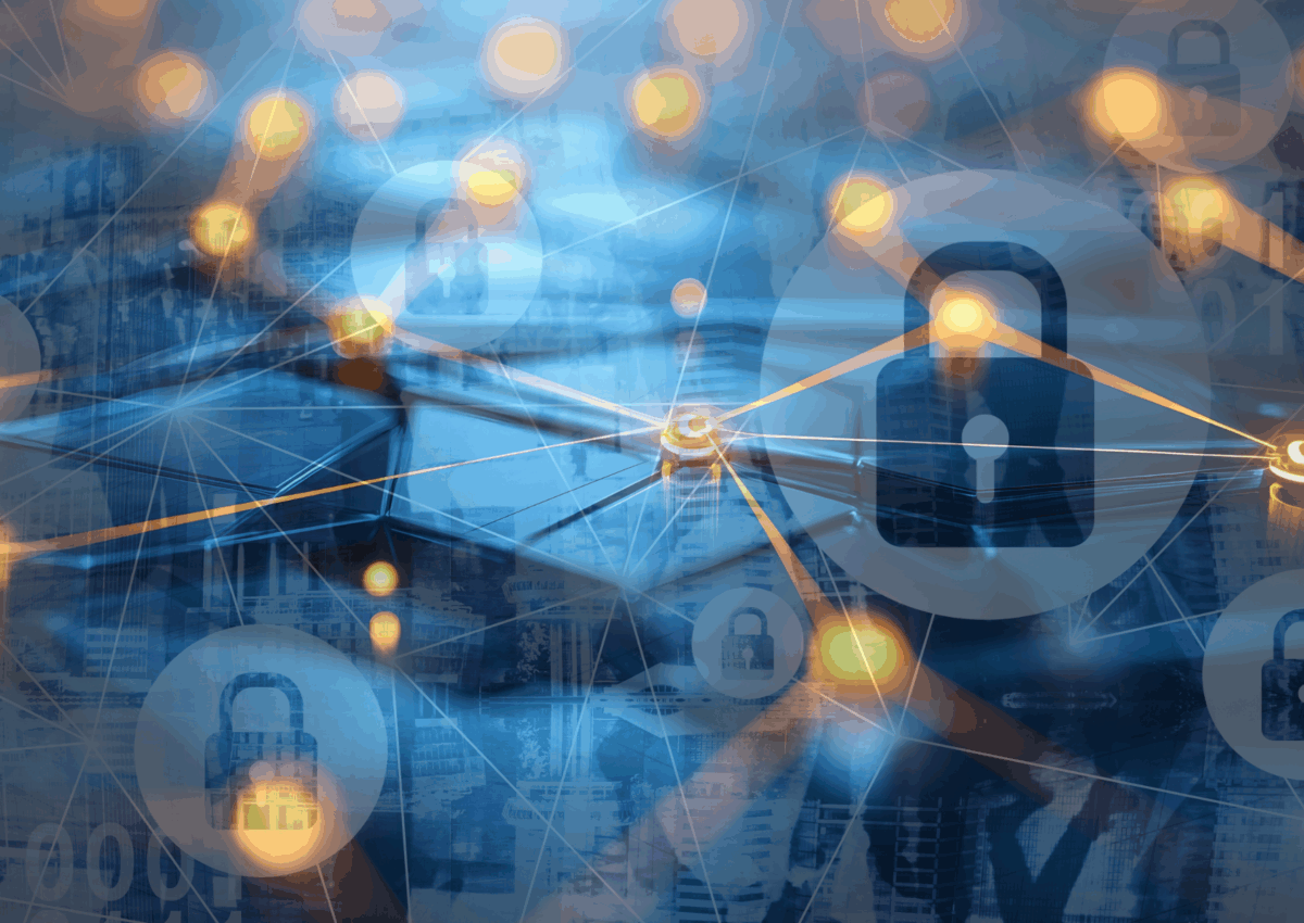 Cybersecurity network image with lock icons