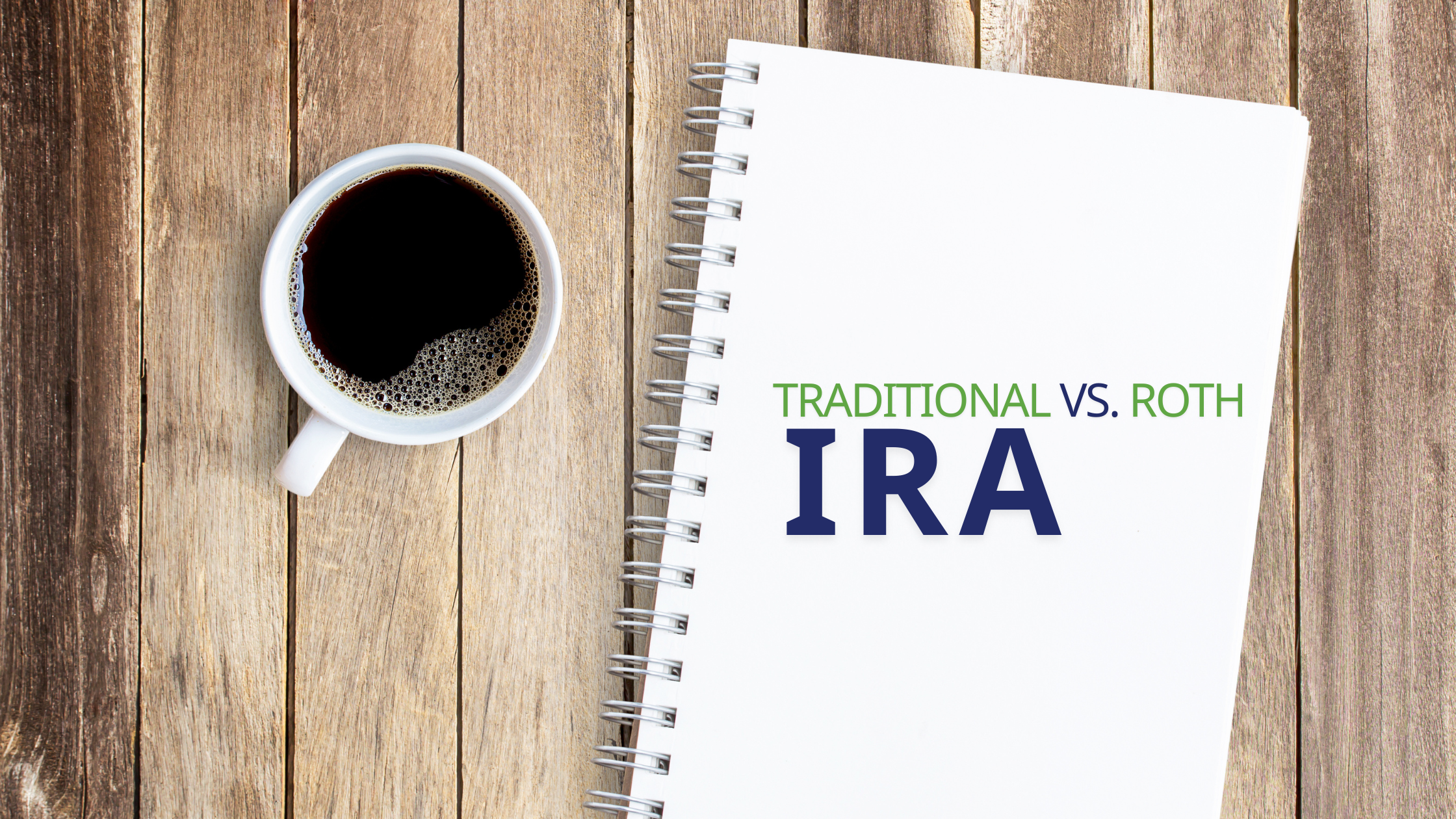 Notebook on desk with cup of coffee