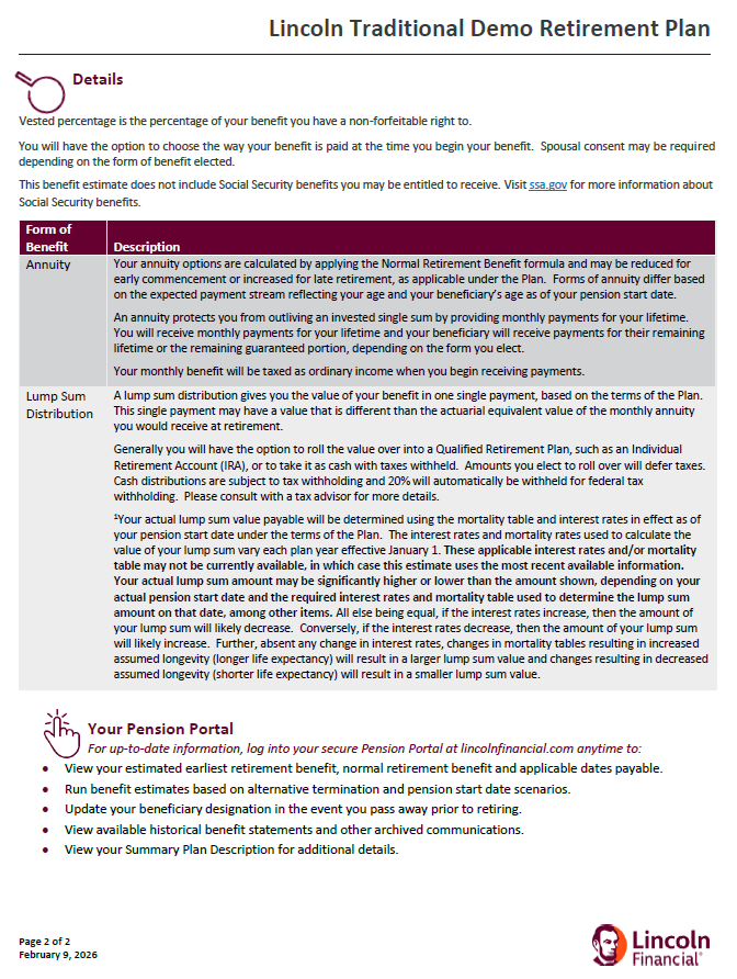 Here is a sample benefit estimate output.