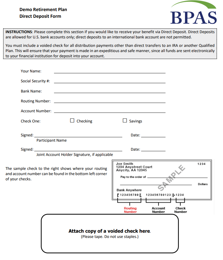 Here is a direct deposit form sample.