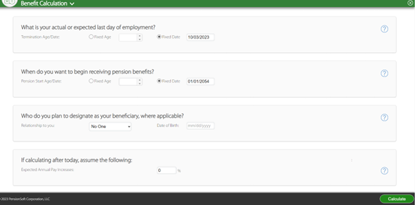 Here is the benefit calculation menu on the portal.