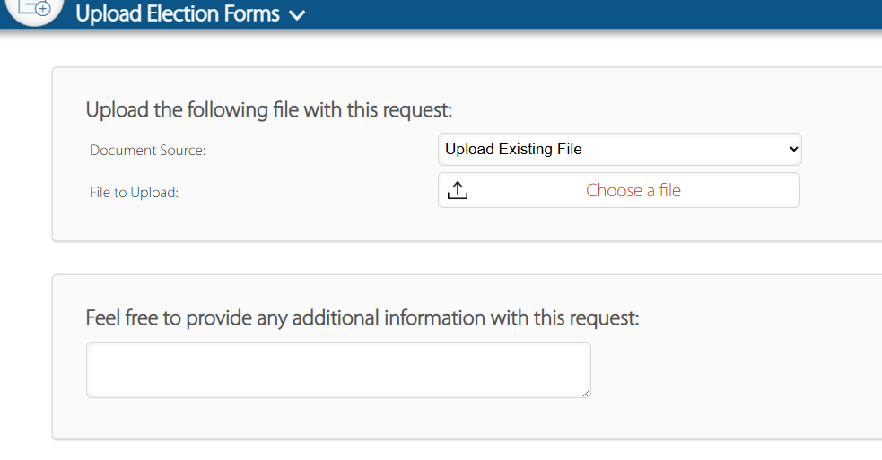 Here is the Upload Election Forms screen.