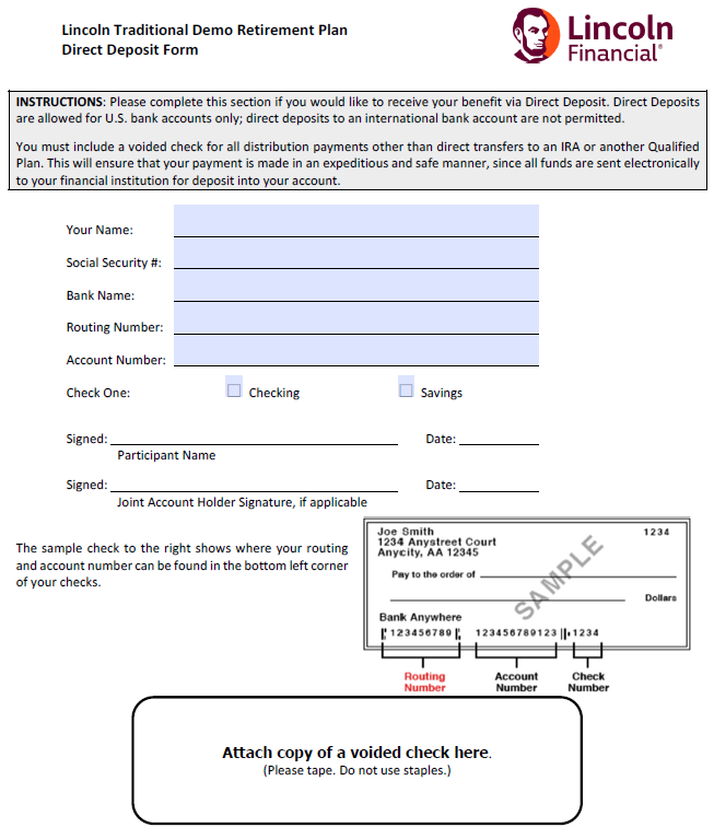 Here is a direct deposit form sample.