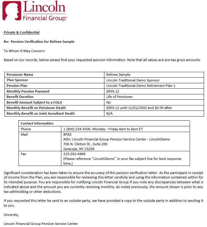 Here is a sample Pension Income Verification Letter output.